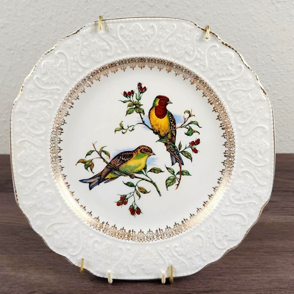 Rare Stratford Wood and Sons Burslem England Bird Plate Alpine White Ironstone